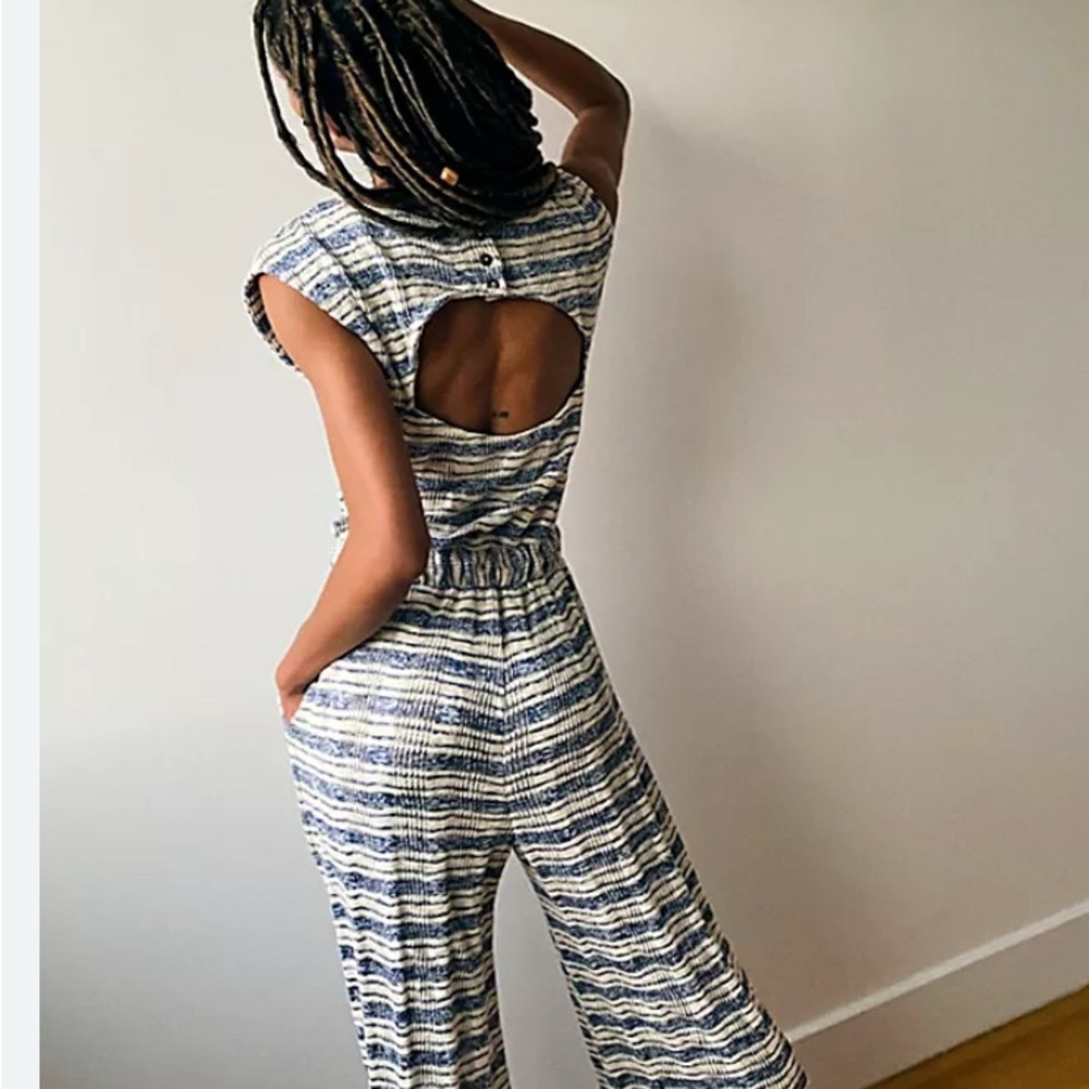 Large Free People Beach Striped Morning Tides Jumpsuit romper. - Picture 4 of 4